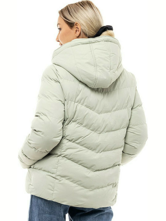 Splendid Women's Long Puffer Jacket for Winter with Detachable Hood Green