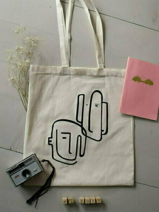 Faces Cotton Shopping Bag in Beige color