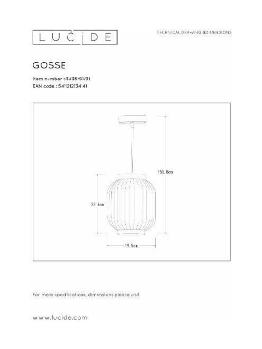 Lucide Lightning Gosse Pendant Light White with Socket E27 19.5cm