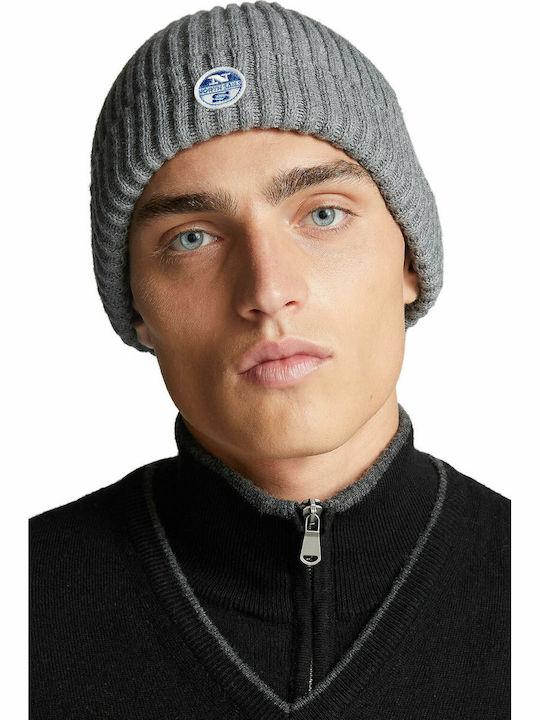 Logo Patch Beanie Männer Beanie mit Rippstrick in Gray Farbe