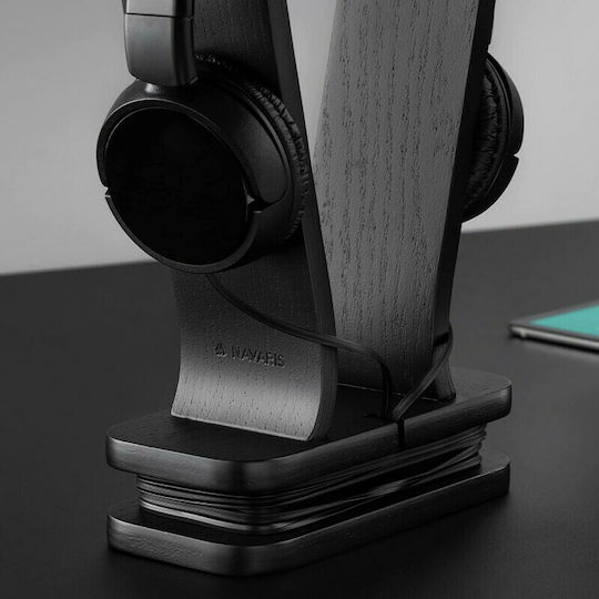 Navaris Omega Desktop Headphone Stand Black Oak