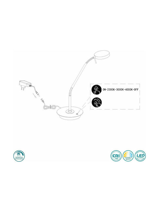 Trio Lighting Monza LED Φωτιστικό Γραφείου με Εύκαμπτο Βραχίονα σε Ασημί Χρώμα