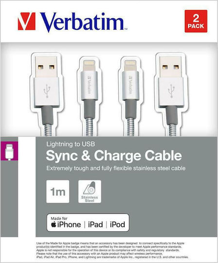 Verbatim Stainless USB-A to Lightning Cable Gray 1m (48872)