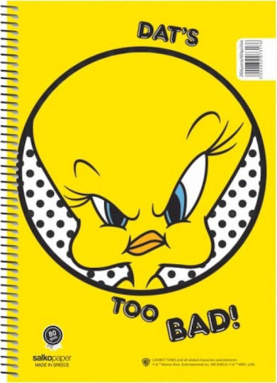 Salko Paper Spirala Caiet Cu dungi A4 180 Foi 3 Subiecte Tweety 1buc (Diverse modele/culori)