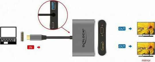 DeLock USB-C Docking Station με HDMI 4K PD Ασημί (64074)
