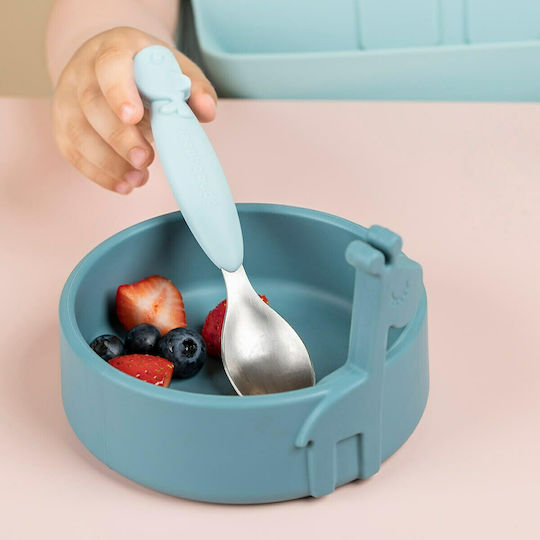 Done by Deer Feeding Set Deer Friends Colour Mix made of Silicone with Non-Slip Base Blue 3pcs