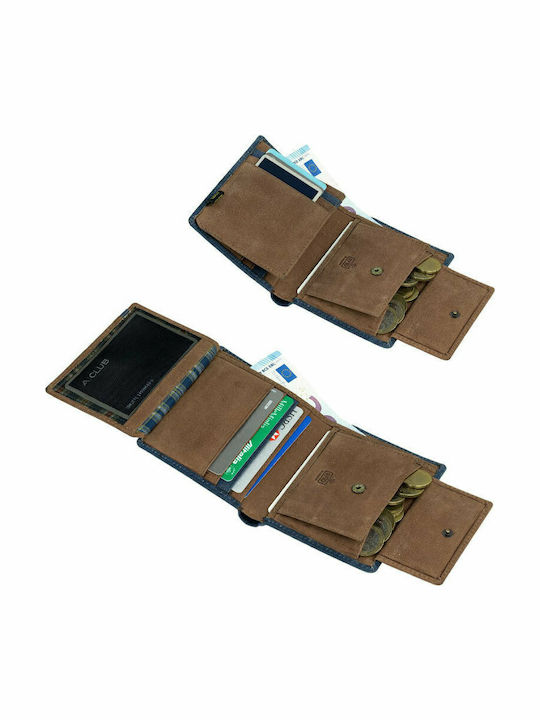 Кожен Мъжки Портфейл С RFID Син