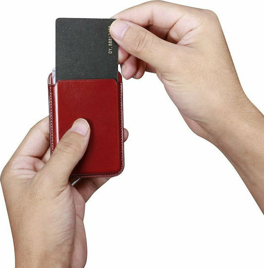iCarer MagSafe Θήκη Καρτών Leather σε Κόκκινο χρώμα