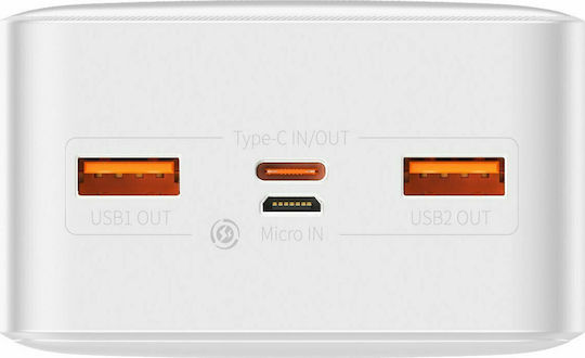 Baseus Bipow Digital Display Power Bank 30000mAh 20W with 2 USB-A Ports and USB-C Port White