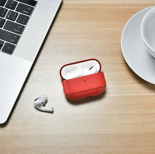 iCarer Nappa Classic Style Θήκη Δερμάτινη σε Κόκκινο χρώμα για Apple AirPods Pro