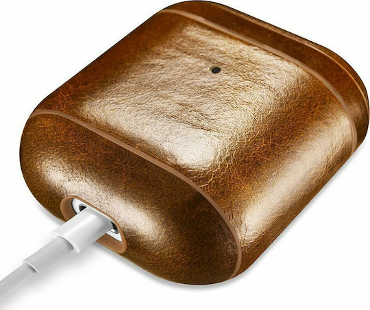 iCarer Oil Wax Case Leather in Brown color for Apple AirPods 1 / AirPods 2