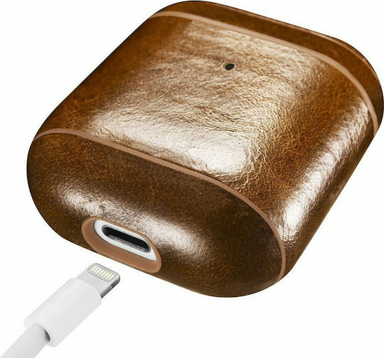 iCarer Oil Wax Case Leather in Brown color for Apple AirPods 1 / AirPods 2