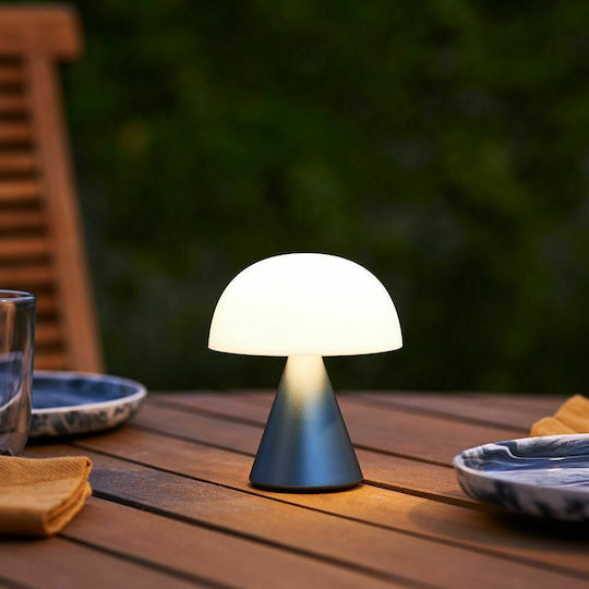 Lexon Mina Metall Tischlampe LED mit Weiß Schirm und Blau Basis