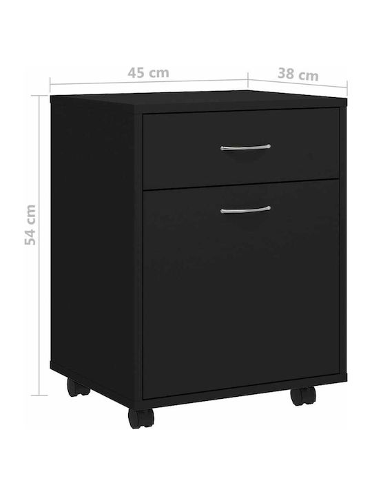 vidaXL Office Cabinet Wooden with Wheels Black 45x38x54cm