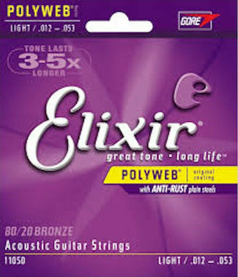 Elixir Set of 80/20 Bronze Strings for Acoustic Guitar Polyweb 12 - 53"