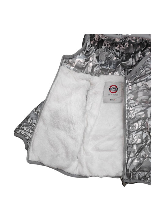 Joyce Kids Quilted Jacket short with Lining & Protection Hood Silver