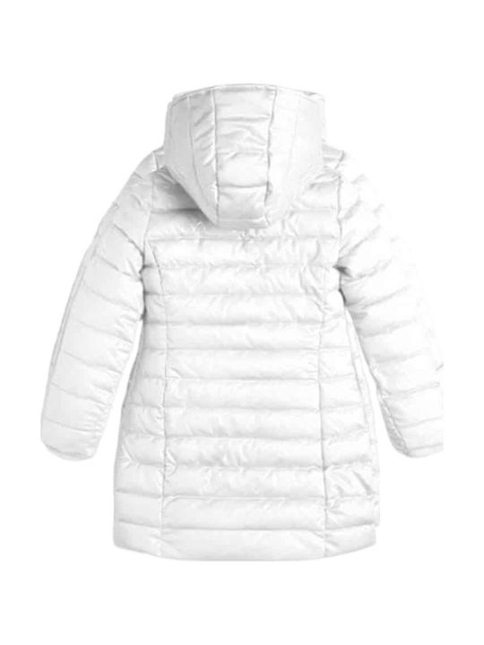 Guess Parka pentru copii Lung cu glugă Alb