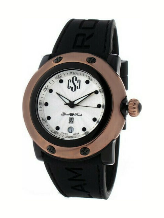 Glam Rock Γυναικείο Ρολόι 46mm Μπαταρίας με Μαύρο Καουτσούκ Λουράκι