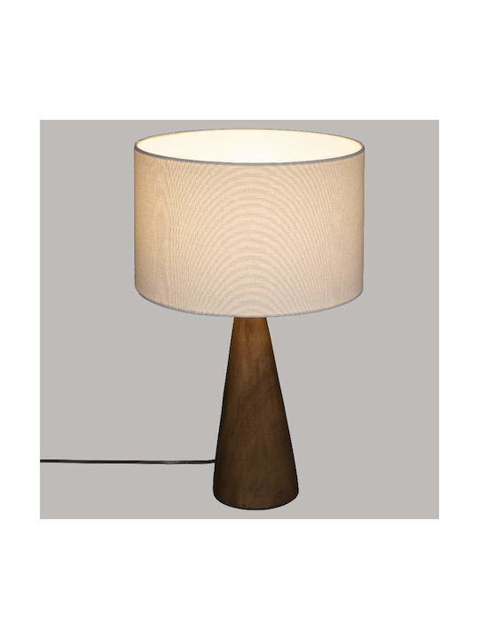 Aina Wood Table Lamp for Socket E27 with White Shade and Brown Base