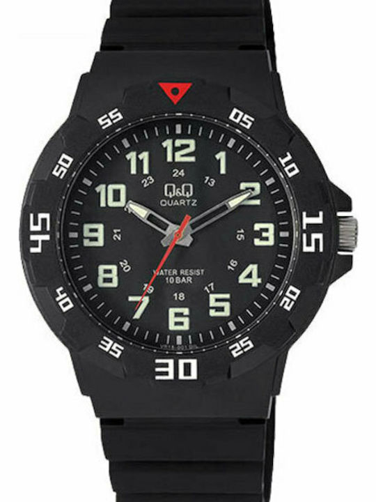Q&Q Γυναικείο Ρολόι 43mm Μπαταρίας με Μαύρο Καουτσούκ Λουράκι