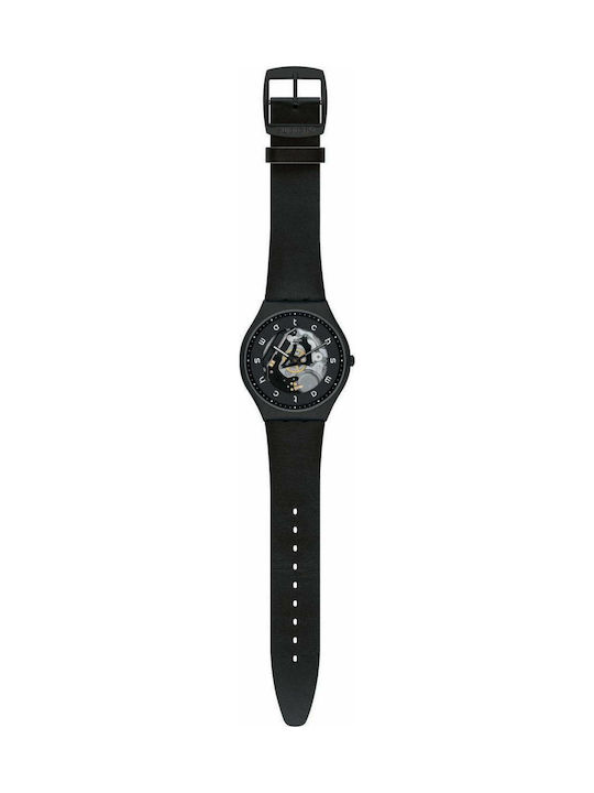 Swatch Skinwind Uhr mit Schwarz Lederarmband