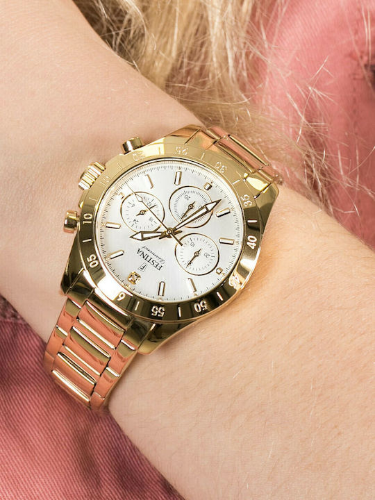 Festina Boyfriend Women's Watch Chronograph with Gold Metal Bracelet
