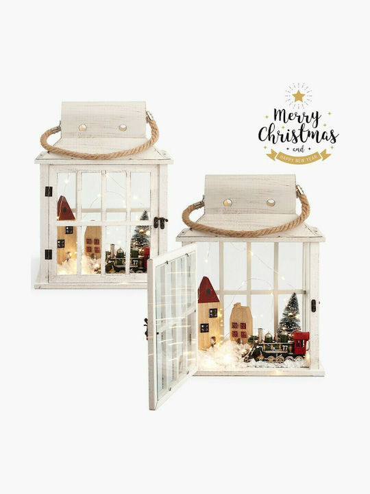 Parisis Christmas Wood White Battery Lantern 43x32cm