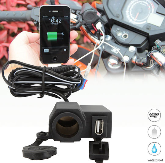 Rezistent la apă Încărcător pentru Motocicletă 2.1A cu Porturi: 1xUSB & 1xBriquet