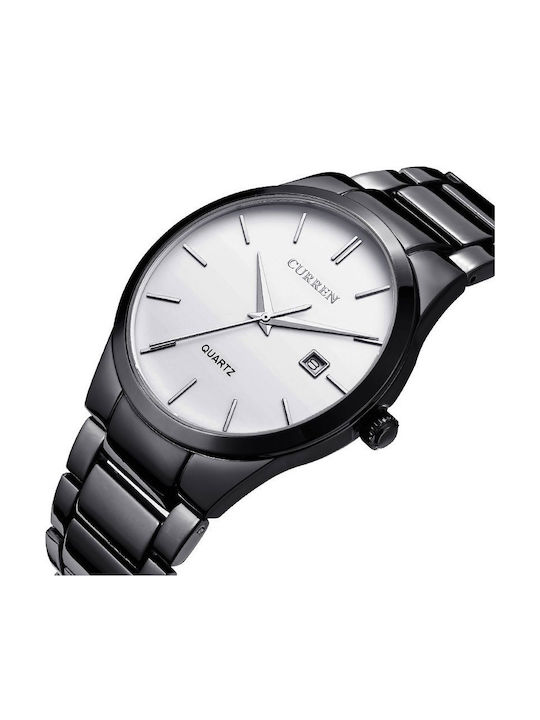 Curren Black / White Men's Watch 40mm Battery with Black Metal Bracelet