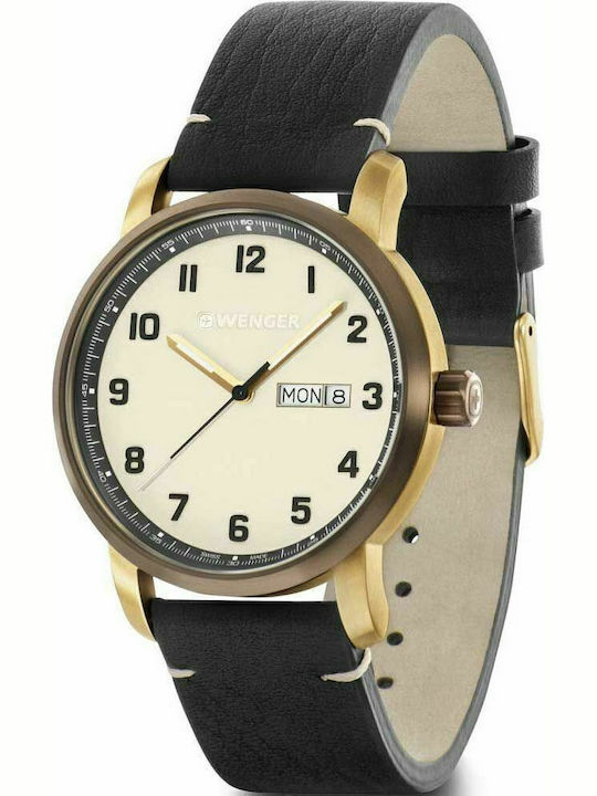 Wenger Attitude Ανδρικό Ρολόι 42mm Μπαταρίας με Μαύρο Δερμάτινο Λουράκι