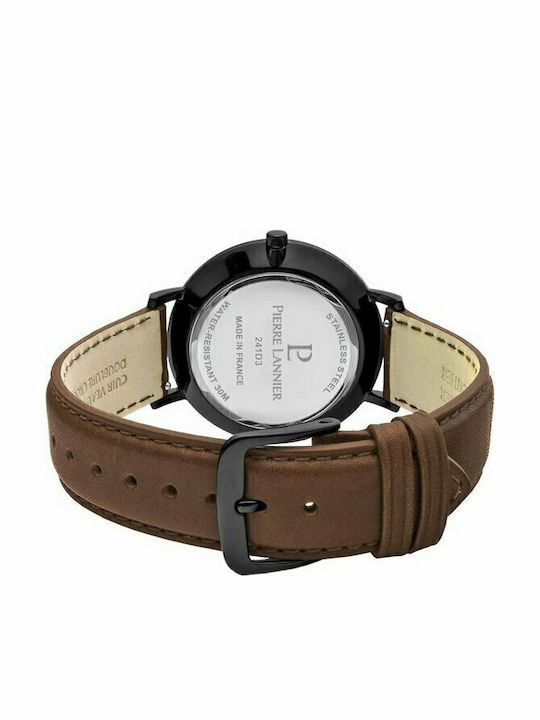Pierre Lannier Ανδρικό Ρολόι 40mm Μπαταρίας με Καφέ Δερμάτινο Λουράκι