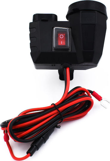 Motorradladegerät mit Anschlüssen: 2xUSB & 1xZigarettenanzünder