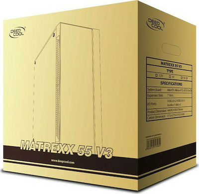 Deepcool Matrexx 55 V3 ADD RGB Gaming Midi Tower Κουτί Υπολογιστή με Πλαϊνό Παράθυρο Μαύρο