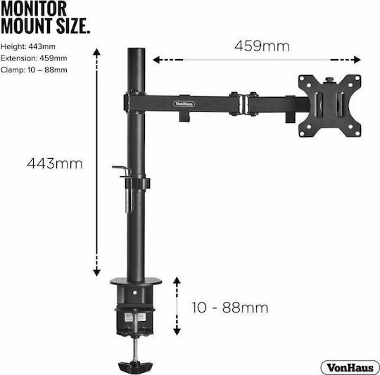 VonHaus Computer Monitor Ständer Bildschirm bis 32" mit Arm Schwarz (3005115)