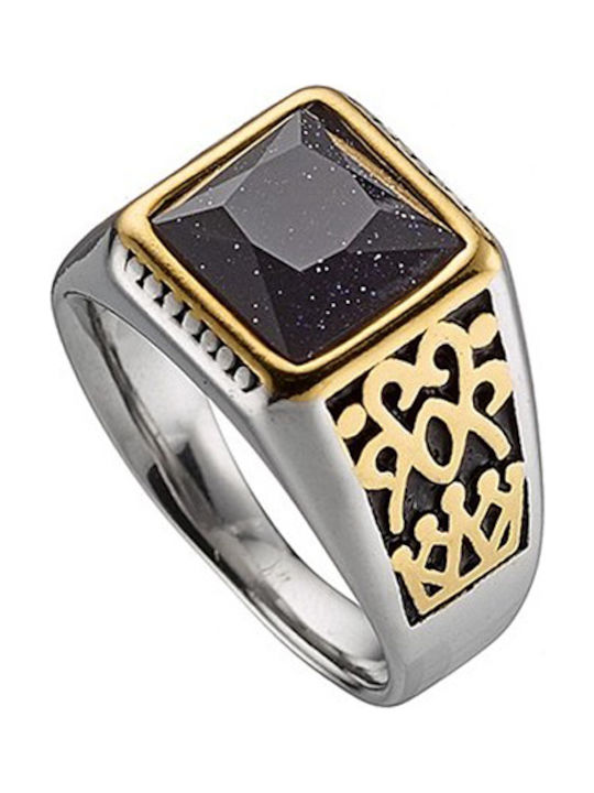 Oxzen Men's Gold Plated Steel Ring with Stone