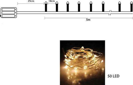 50 Lichterketten LED 5m. Warmes Weiß Batterie in Zeichenfolge 1Stück