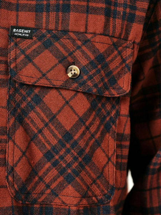 Long-sleeved Flannel Shirt Checked Orange