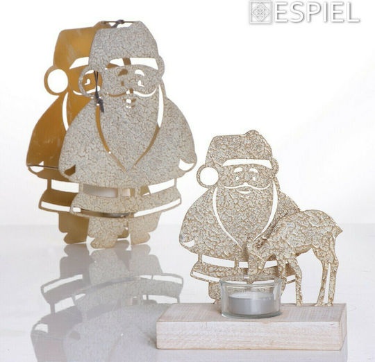 Espiel Santa Claus Christmas Wood Gold Candlestick 18x15cm