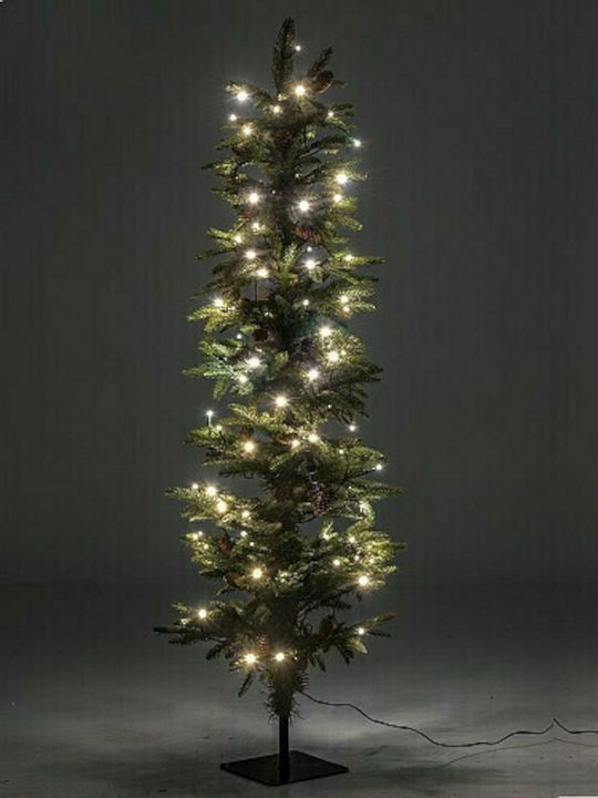 Christmas Tree Pre-lit Pencil Pine Slim with Pinecones 90pcs with 266 Branches and with LED Lighting White