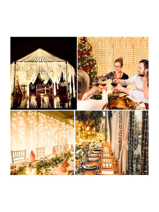 300 Lights LED 3m. x 300cm Warm White type Curtain 1pcs