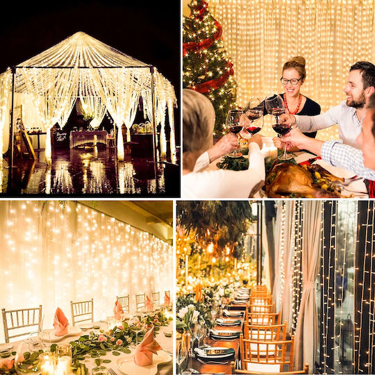 300 Lights LED 3m. x 300cm Warm White type Curtain 1pcs