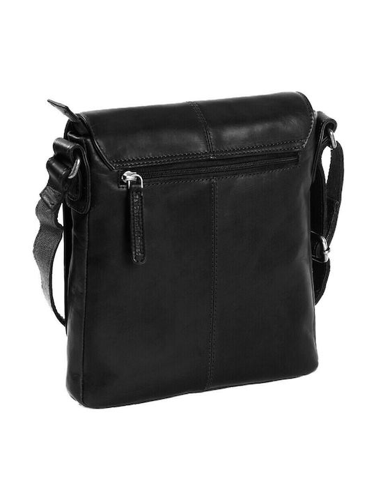 The Chesterfield Brand Leather Messenger Bag Bodin with Magnetic Clasp, Internal Compartments & Adjustable Strap Black 22x2x25cm
