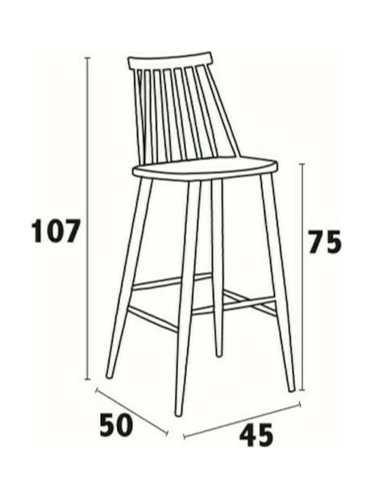 Stool Bar with Backrest made of Polypropylene Mirella Black Velvet-Black Metal 45x50x75cm