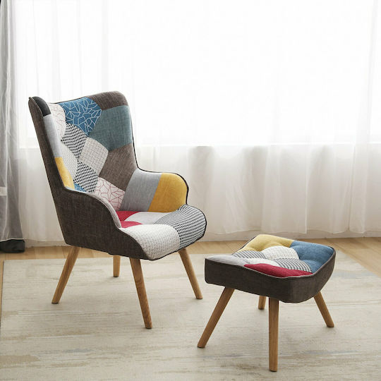 Farel Patch Ohrensessel mit Fußhocker Mehrfarbig 68x76x98cm