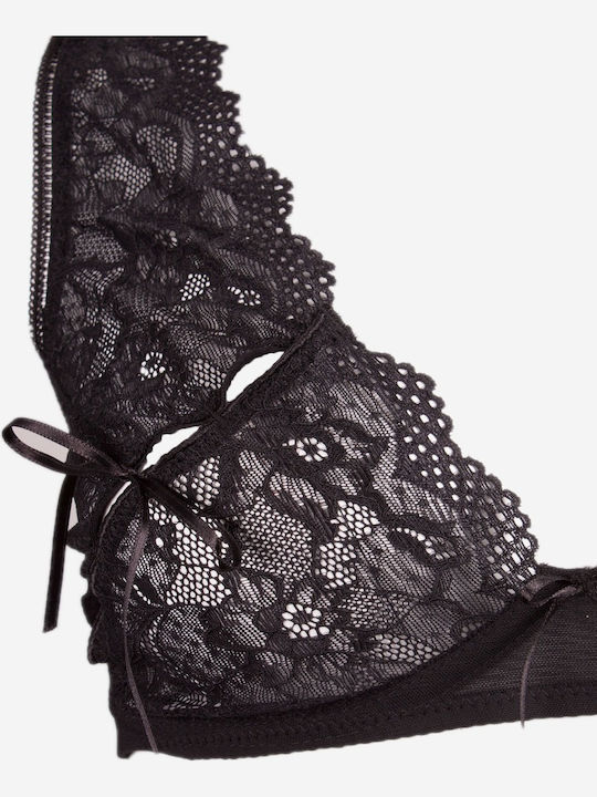Norddiva Lingerie Spitzen Unterwäsche-Set für Damen Bralette mit Zeichenfolge Schwarz