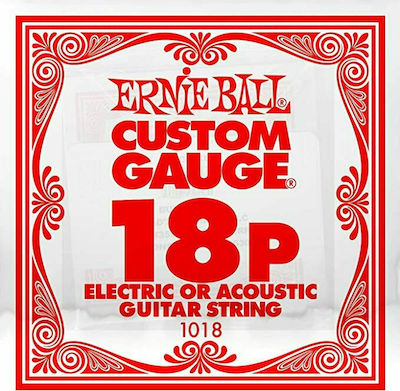 Ernie Ball Single Steel String for Acoustic Guitar / Electric Guitar Custom Gauge Plain .018"