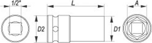 Yato Socket Pneumatic Hex Long with Square Drive 1/2" Diameter 13mm