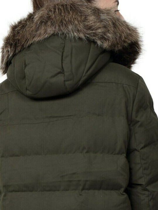 Women's Long Puffer Jacket for Winter with Detachable Hood Sandstone