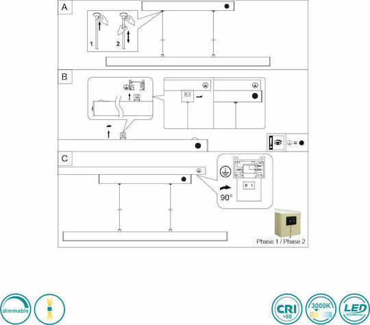 Trio Lighting Paros LED Γραμμικό Φωτιστικό Οροφής 29W Θερμό Λευκό IP20 με Ρυθμιζόμενη Ένταση Μ90xΒ5εκ.