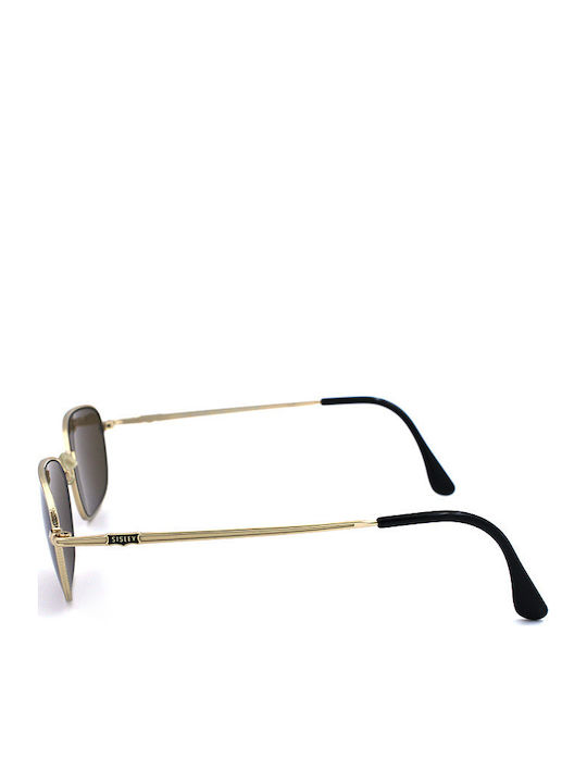 Sisley Men's Sunglasses with Gold Metal Frame and Brown Lens